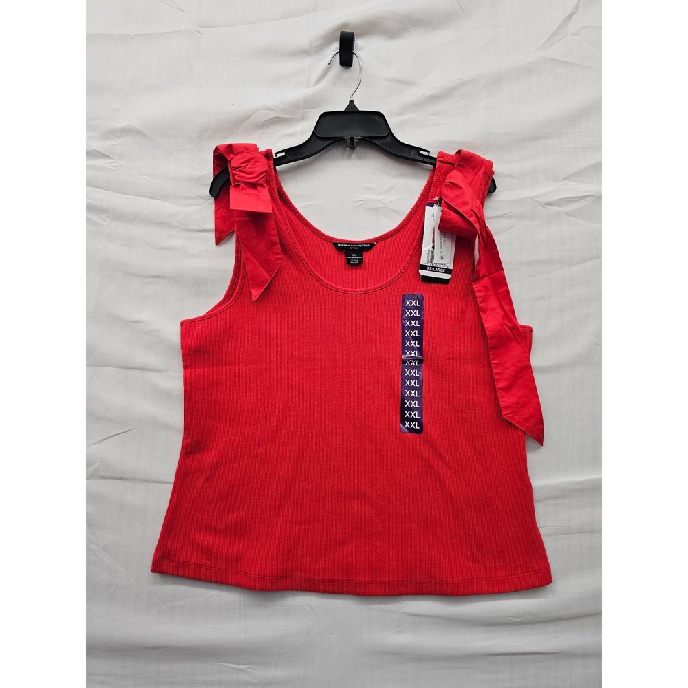 French Connection Womens Bow Tank Top Red Cotton Blend Casual Size XXL